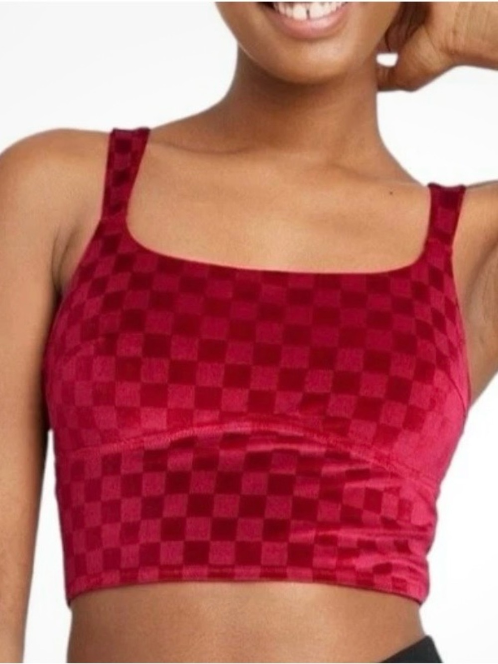 Colsie Soft Red Checkered Velvet Tank Top Adjustable Straps Cropped Size Large